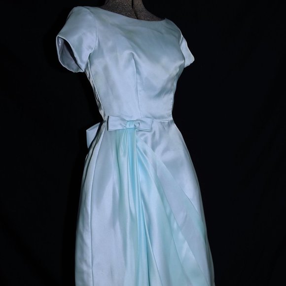 VTG 60's Pastel Turquoise Blue Party Prom Dress - Picture 8 of 14